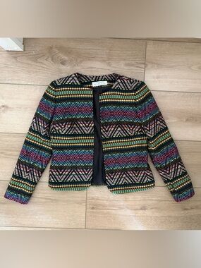 Tahari Black Multicolor Geometric Collarless Blazer
